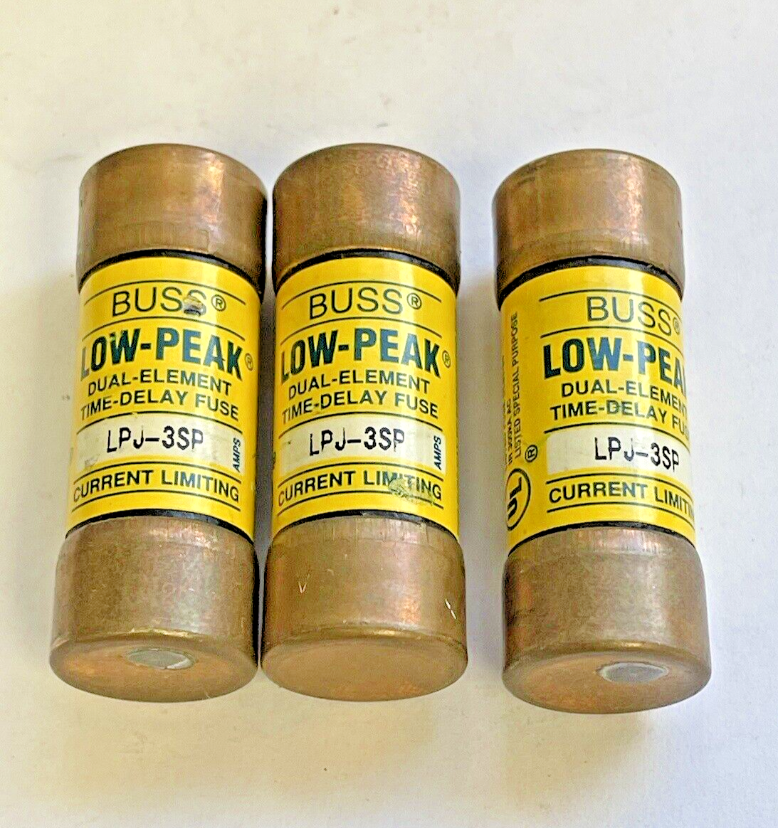 BUSS *LOT OF 3* LPJ-3SP  LOW-PEAK DUAL-ELEMENT TIME DELAY FUSES  3A 600VAC