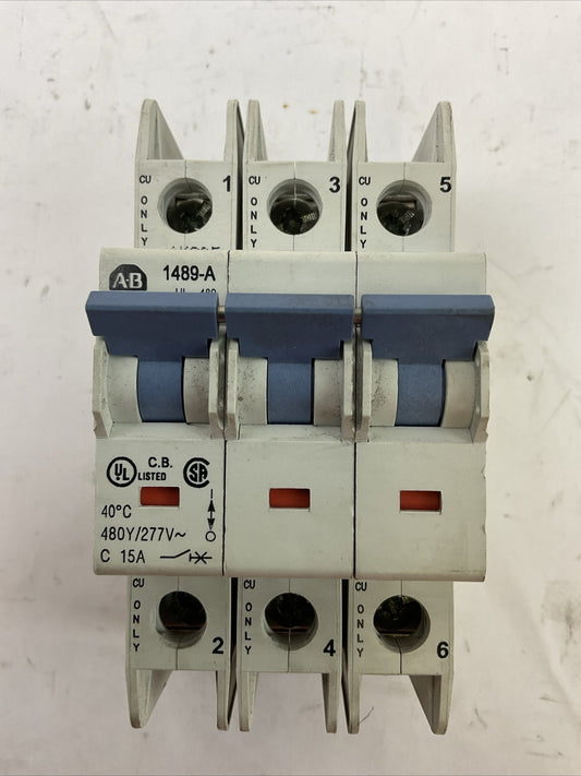 ALLEN BRADLEY 1489-A3C150 SER A CIRCUIT BREAKER 3POLE 15AMP 480Y/277VAC