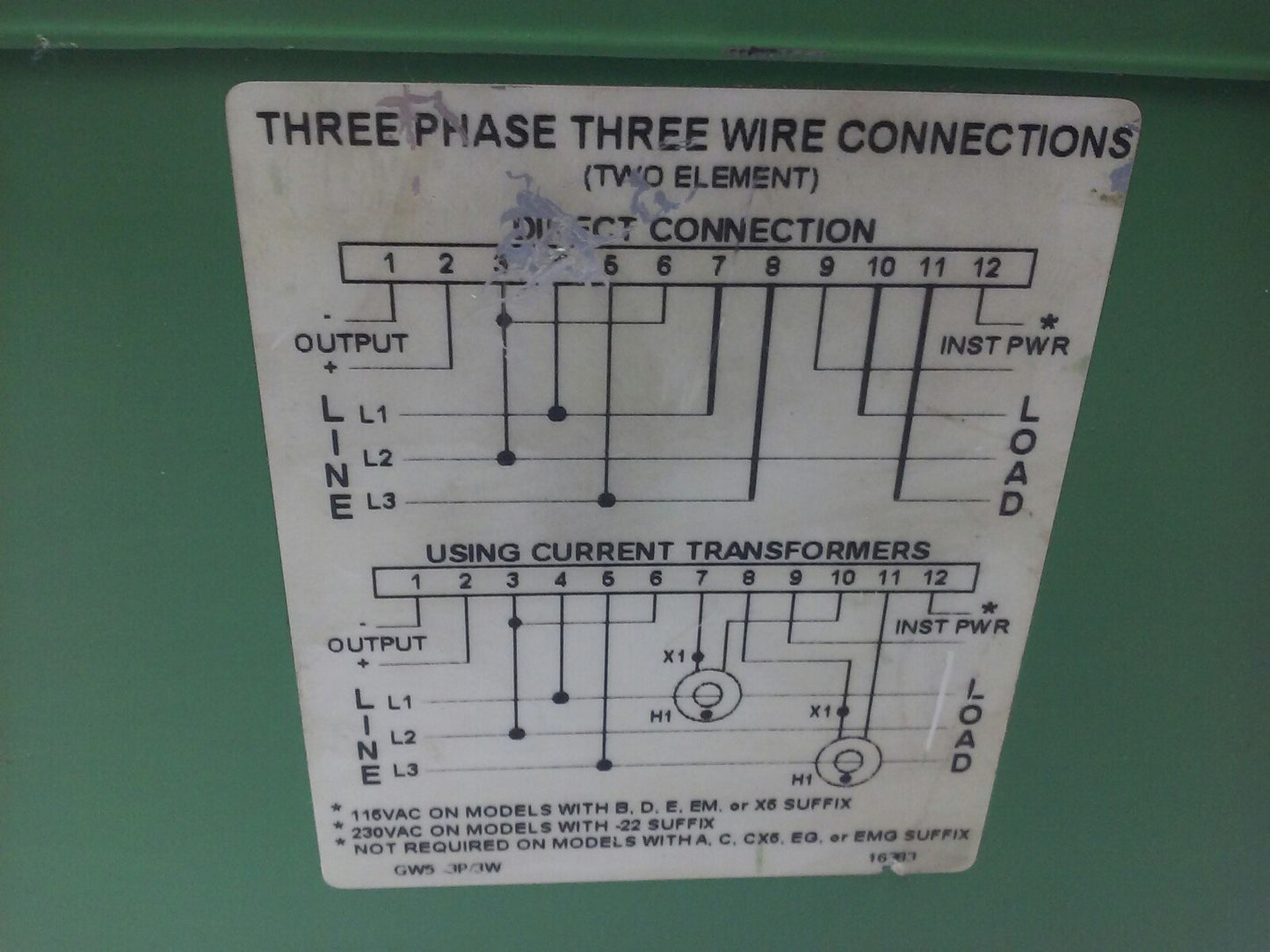 OHIO SEMITRONIC, GW5-022E AC WATT TRANDUCER, 3PH, 3W, TWO ELEMENT, 0-150V, 0-20A