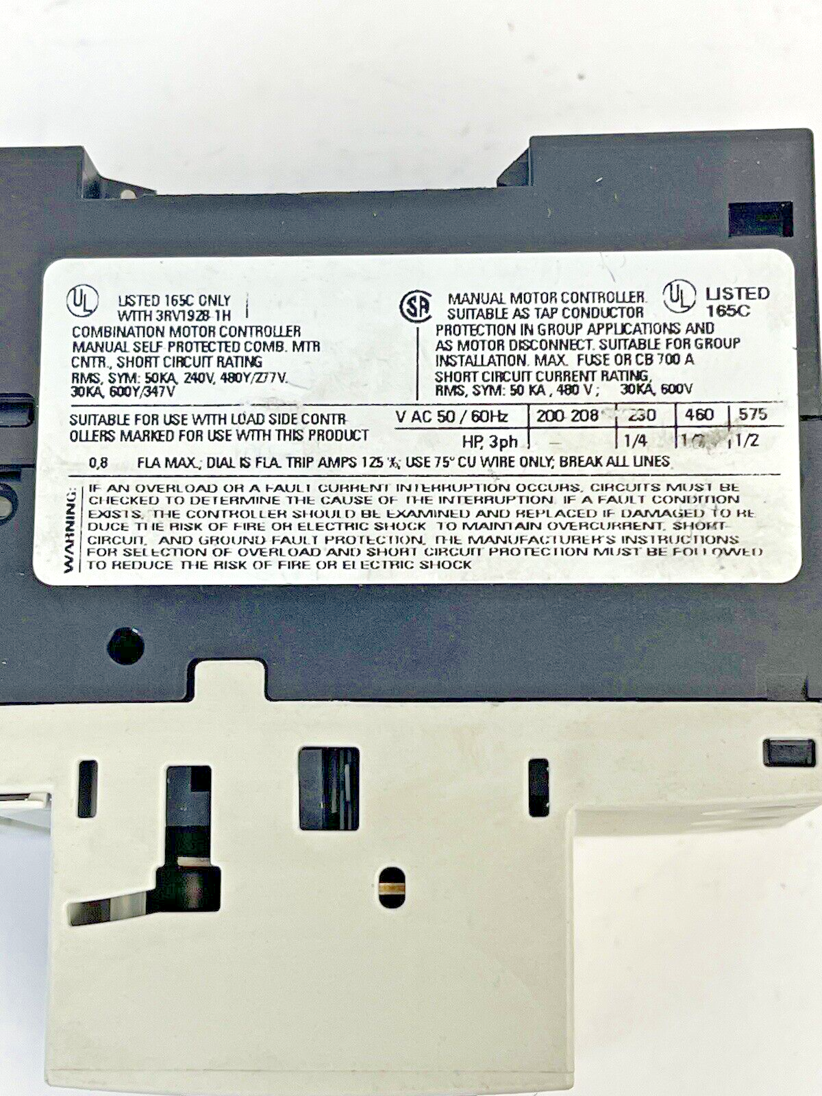 SIEMENS - 3RV1021-0HA10 - CIRCUIT BREAKER / MOTOR PROTECTOR