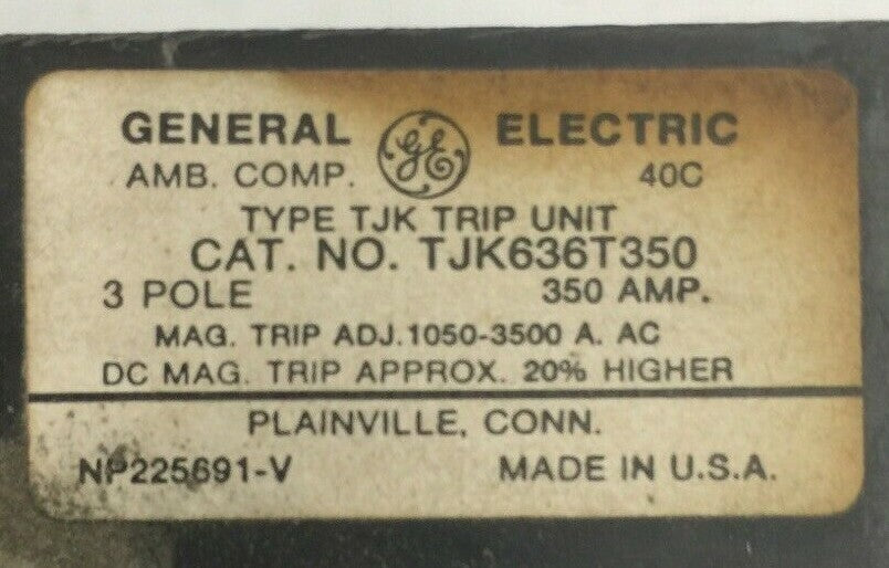 GE TJK636T350 TRIP UNIT 350AMP 3POLE INST TRIP 1050-3500A