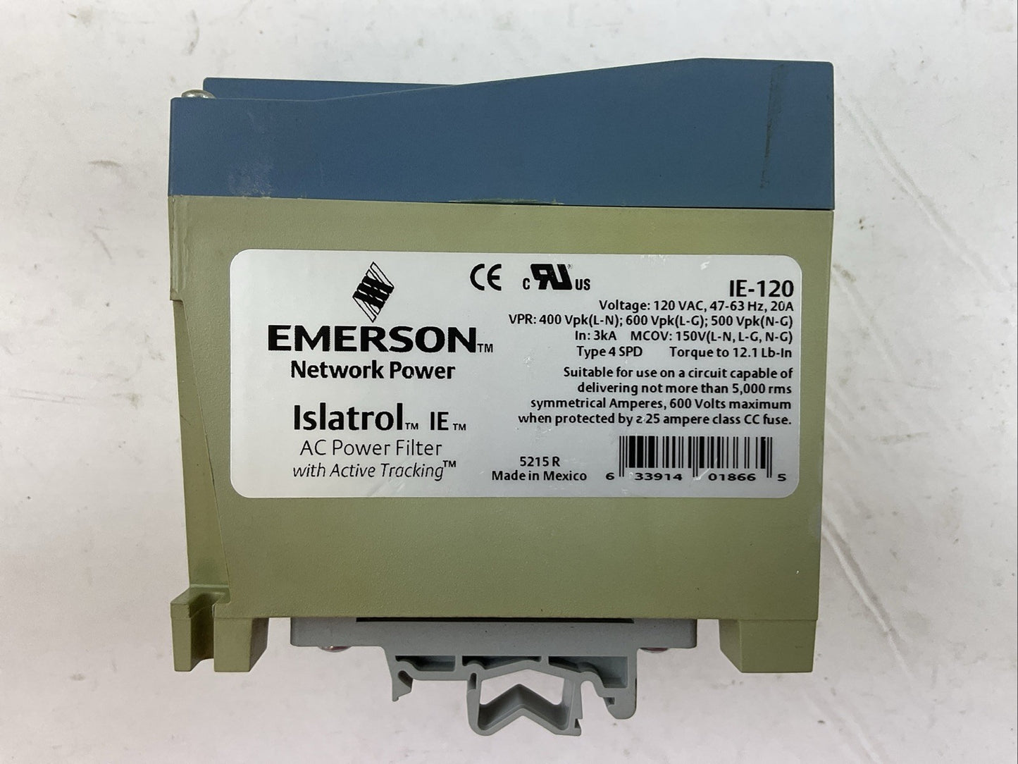 EMERSON ISLATROL IE-120 AC POWER FILTER W/SCTIVE TRACKING 120VAC 47-63HZ 20A