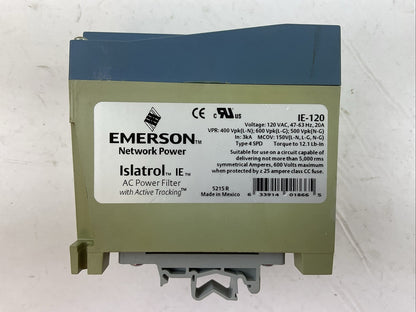 EMERSON ISLATROL IE-120 AC POWER FILTER W/SCTIVE TRACKING 120VAC 47-63HZ 20A