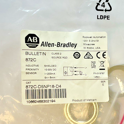 ALLEN BRADLEY 872C-D5NP18-D4 INDUCTIVE PROXIMITY SENSOR 30VDC CLASS2 200MA