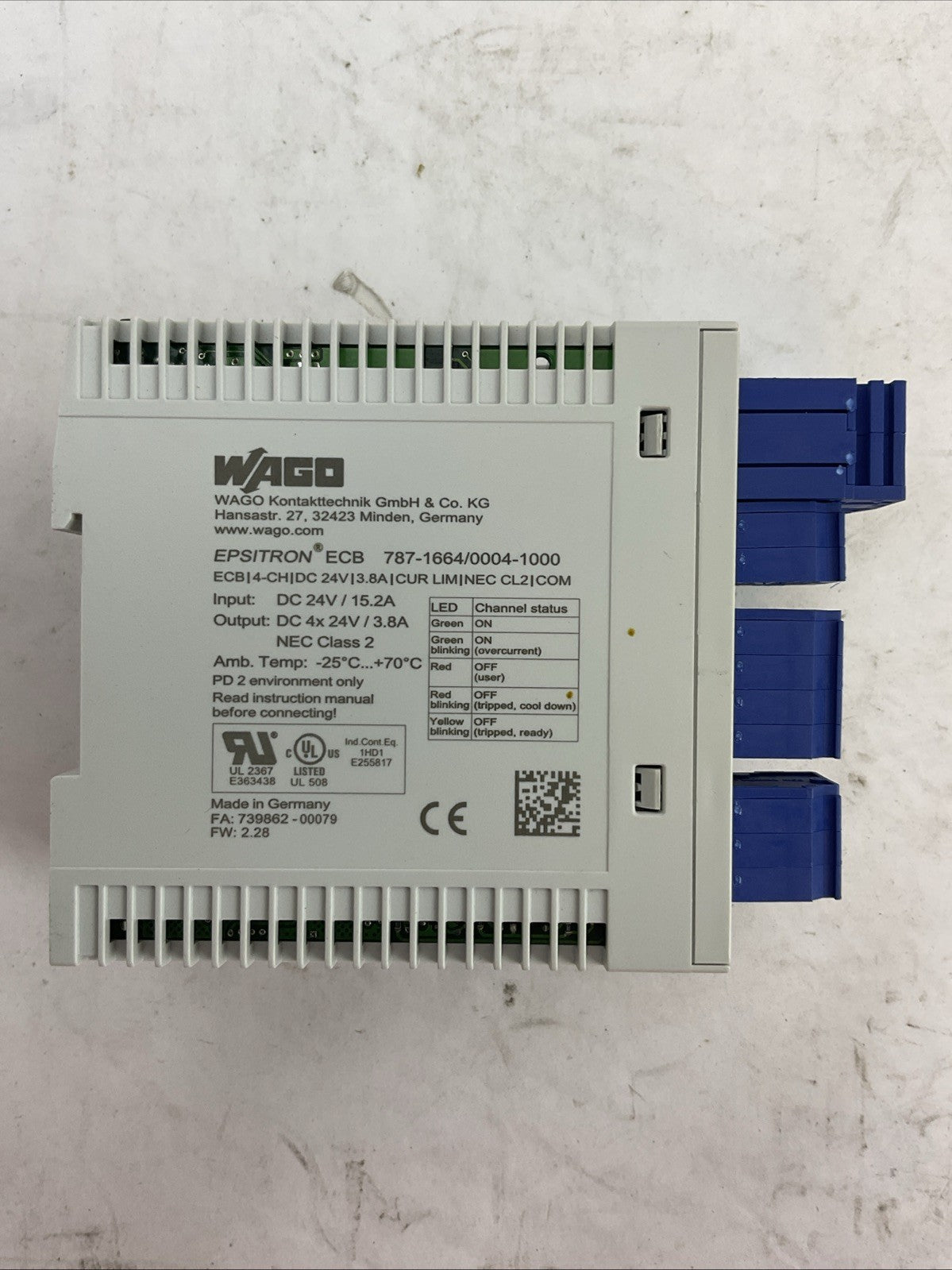 WAGO 787-1664/0004/1000 CIRCUIT PROTECTOR OUTPUT DC 4x24V/3.8A INPUT DC 24V