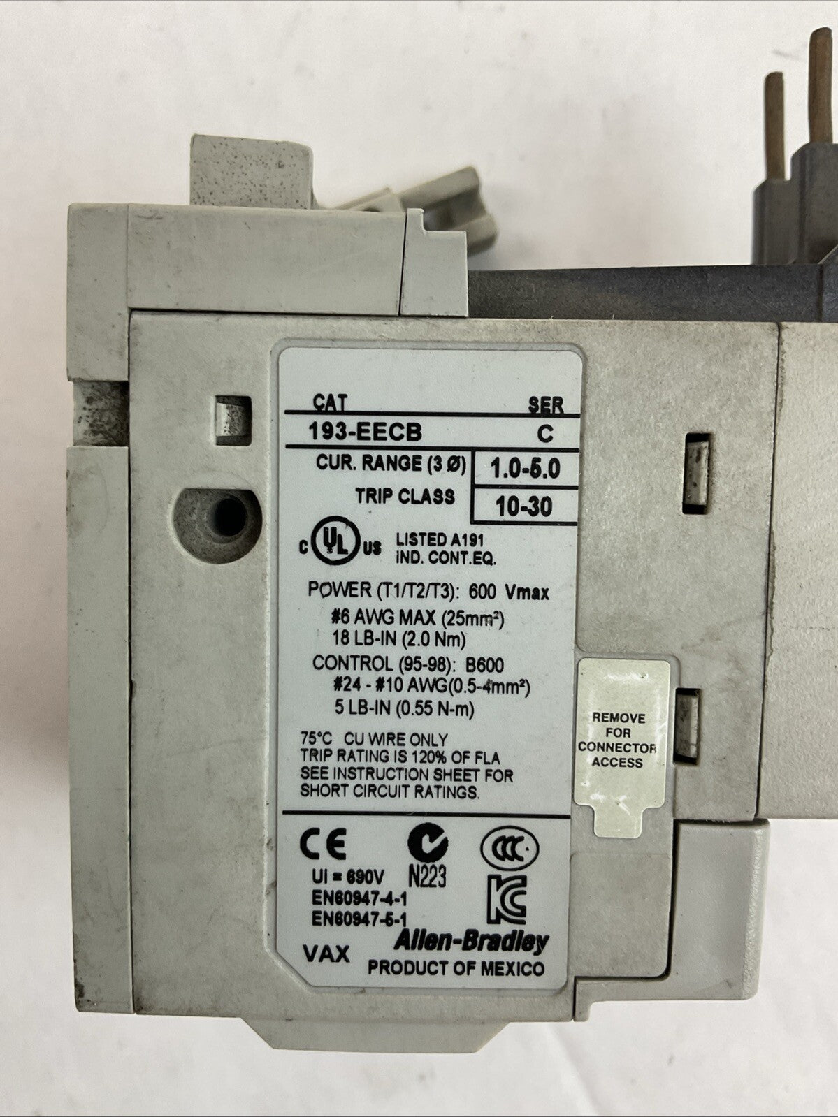 ALLEN BRADLEY 193-EECB SER C OVERLOAD RELAY 1.0-5.0A TRIP CLASS 10-30