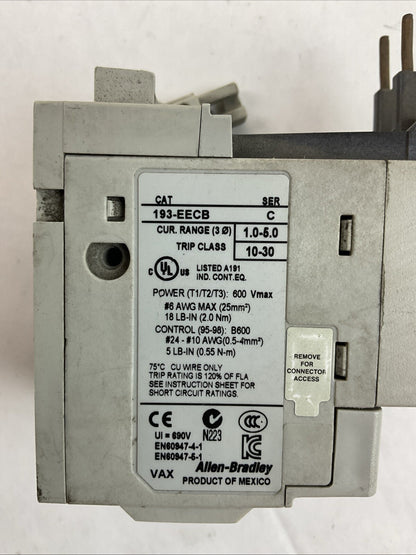 ALLEN BRADLEY 193-EECB SER C OVERLOAD RELAY 1.0-5.0A TRIP CLASS 10-30