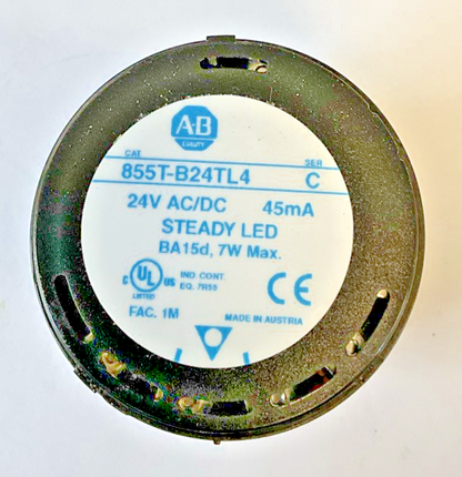 ALLEN BRADLEY 855T-B24TL4 STACK LED LIGHT RED SER.C W/ 855T-BPM10 BASE SER.B