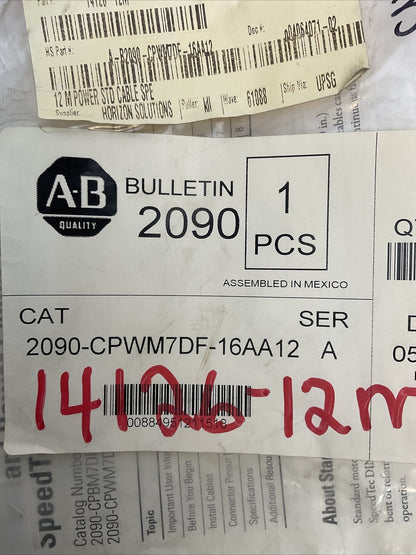 ALLEN BRADLEY 2090-CPWM7DF-16AA12 SER A POWER CABLE WITH SPEED TEC DIN CONNECTOR