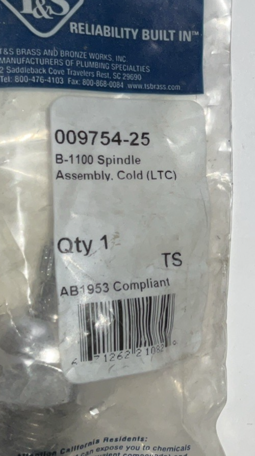 T&S B-1100 SPINDLE ASSEMBLY, COLD (LTC) 009754-25