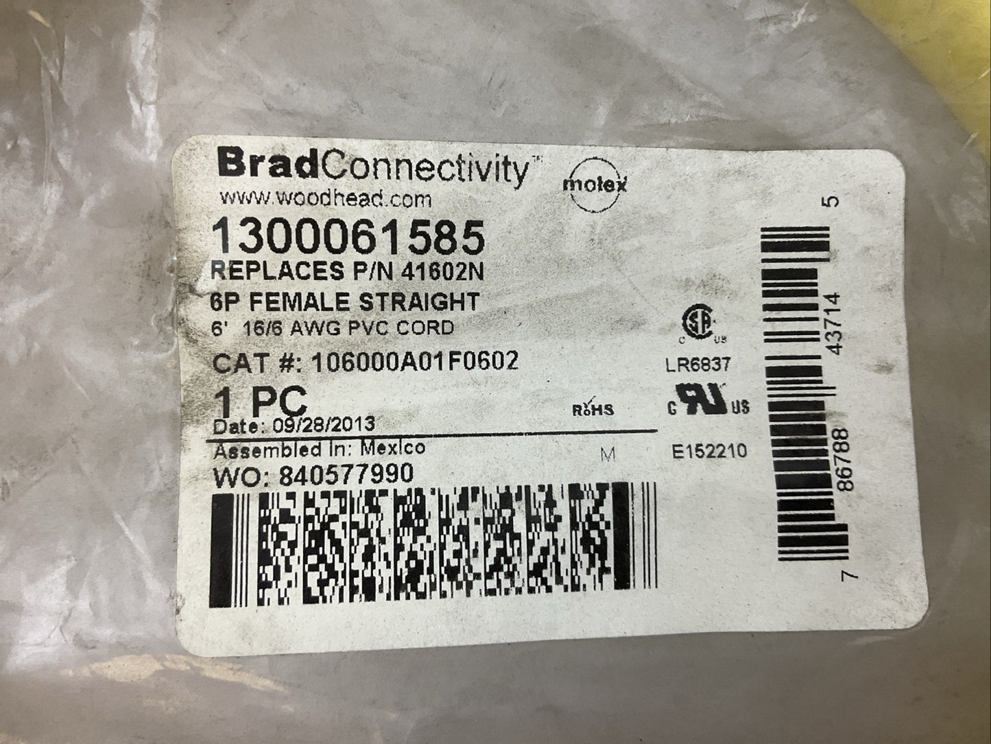 BRAD CONNECTIVITY 1300061585 6P FEMALE STRAIGHT CORDSET