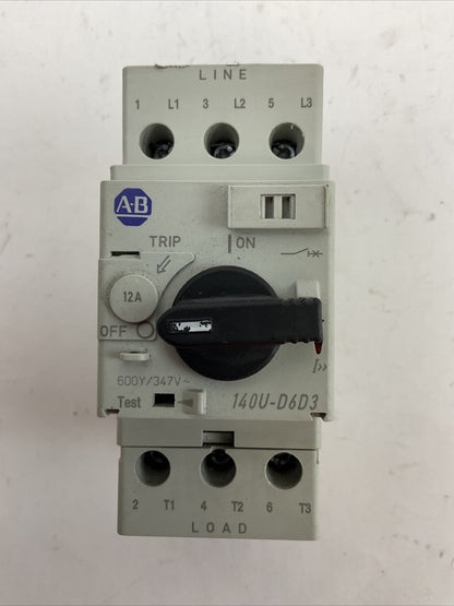 ALLEN BRADLEY 140U-D6D3-C12 MOTOR PROTECTOR SER C 12A 600Y/347VAC