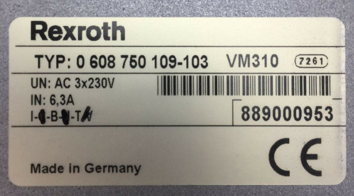 REXROTH TYP: 0 608 750 109-103 VM310 POWER SUPPLY AC 3X230V