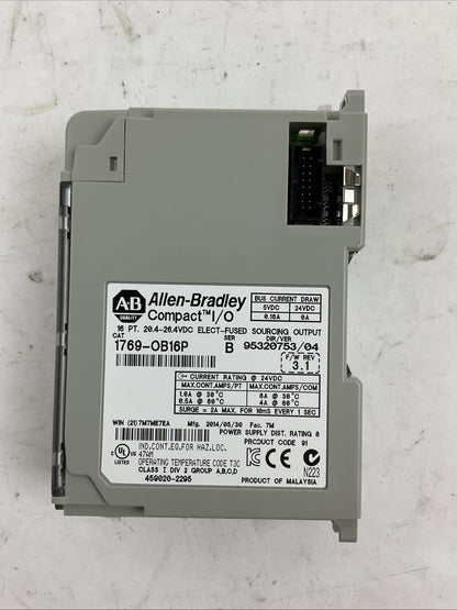 ALLEN BRADLEY 1769-OB1P SER B DIR/VER 95320753/04 F/W EREV 3.1 16PT 24VDC OUTPUT
