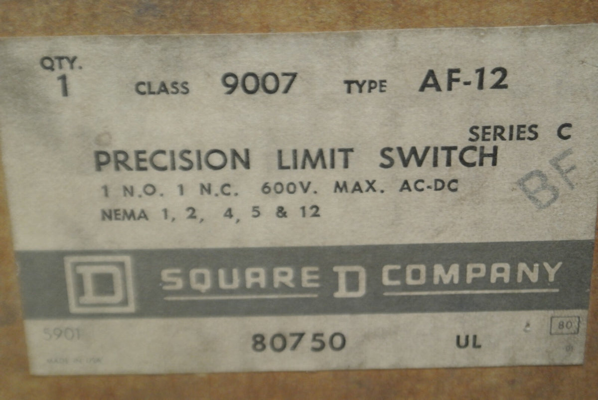SQUARE D 9007 AF-12 Ser. C LIMIT SWITCH 600VAC/DC / 1 N.O. / 1 N.C.  NEW SURPLUS