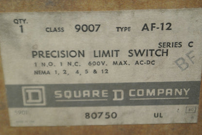 SQUARE D 9007 AF-12 Ser. C LIMIT SWITCH 600VAC/DC / 1 N.O. / 1 N.C.  NEW SURPLUS