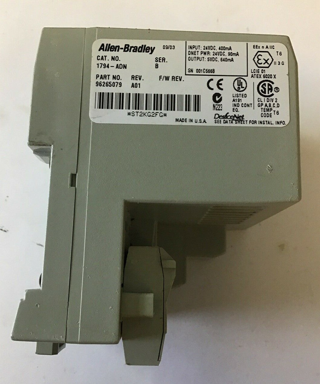 ALLEN BRADLEY 1794-ADN  24VDC ADAPTER DEVICENET FLEX I/O SER.B REV.A01 24VDC