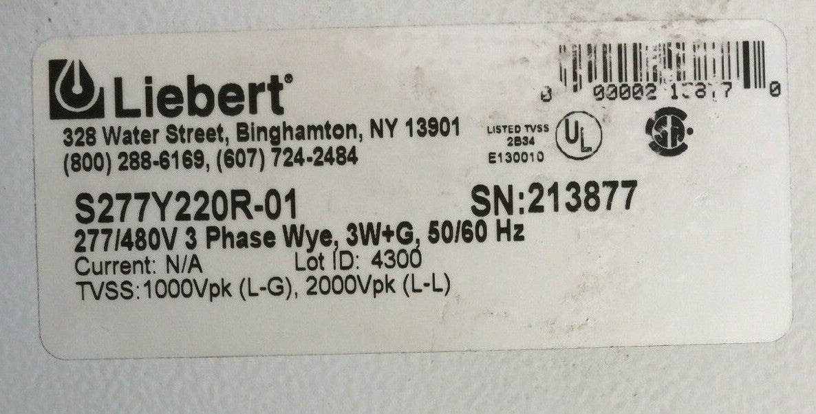 LIBERT S277Y220R-01 SURGE SUPRESSOR 277/480V 3PHASE WYE 3W+G 50/60HZ