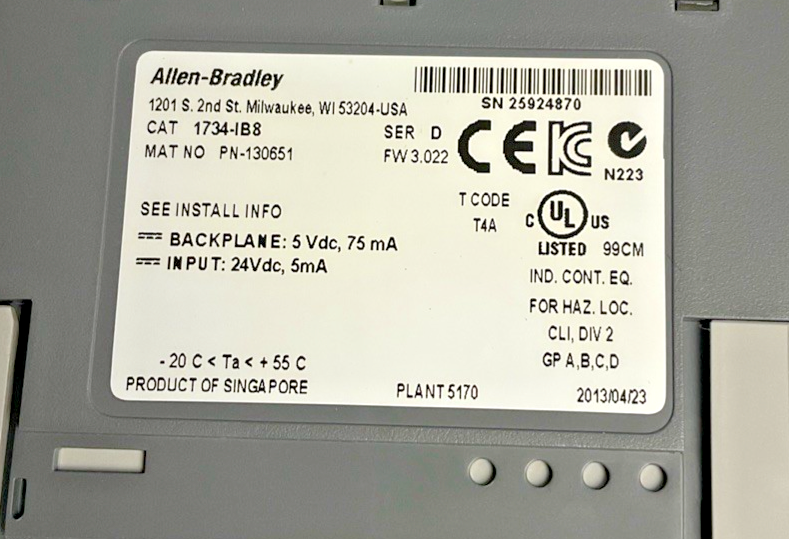 ALLEN BRADLEY 1734-IB8 PLC MODULE SER.D W/1734-MB BASE W/1734-RTB ***LOTOF5***