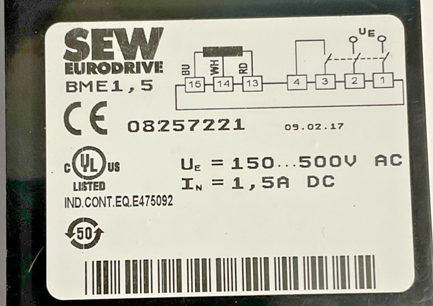 SEW BME1,5 BRAKE RECTIFIER 500VAC 1,5A