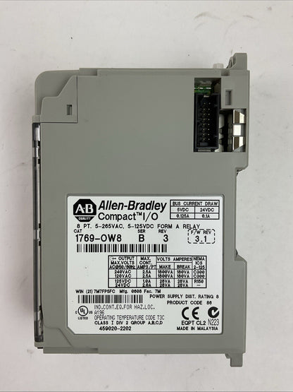 ALLEN BRADLEY 1769-OW8 SER B REV 3 F/W REV 3.1 8PT 5-265VAC 5-125VDC FORM A RELA