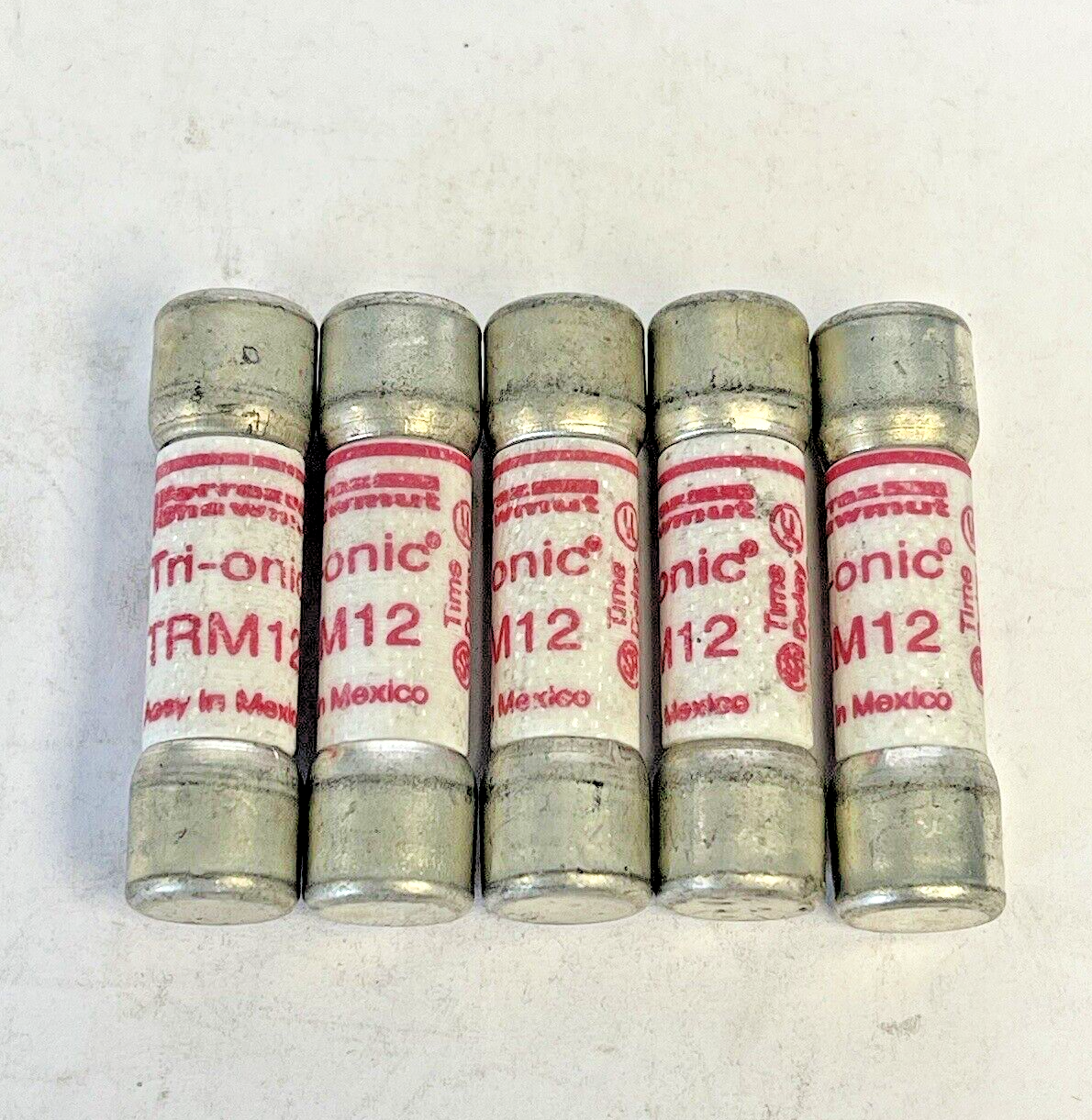 FERRAZ SHAWMUT *LOT OF 5* - TRM12 - 12 AMP, 250 VAC, TIME-DELAY, TRI-ONIC FUSES