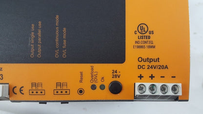 IFM DN2134 POWER SUPPLY 3AC 400-500V 1.7A/PHASE OUTPUT 24-28 VDC 600W 20A