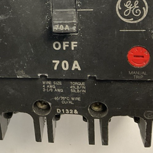 GE TEY370 CIRCUIT BREAKER 70A 480VAC 3POLE