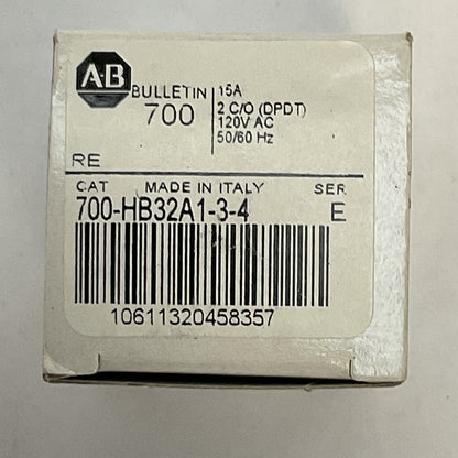 ALLEN BRADLEY 700-HB32A1-3-4 SER E RELAY 15A 2 C/O (DPDT) 120VAC 50/60HZ