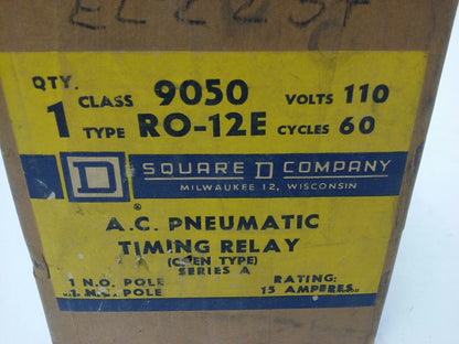 SQ. D CLASS 9050 TYPE RO-12E SER.A, AC PNEUMATIC TIMING RELAY, 110V,60HZ,15A,NEW