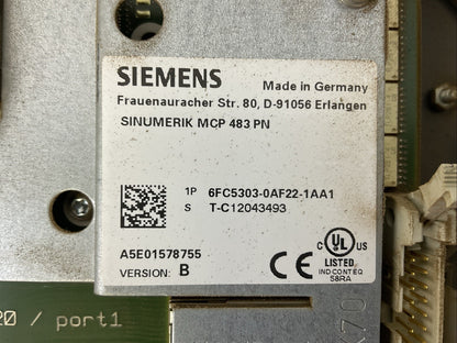 SIEMENS 1P 6FC5303-0AF22-1AA1 SINUMERIK MCP 483 PN MACHINE CONTROL PANEL VER. B