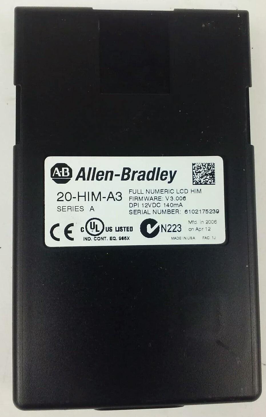 ALLEN BRADLEY POWER FLEX 70 20A-D2P1A3AYNNNC0 SER. A,3PH,480V, 1HP, W/ 20-HIM-A3