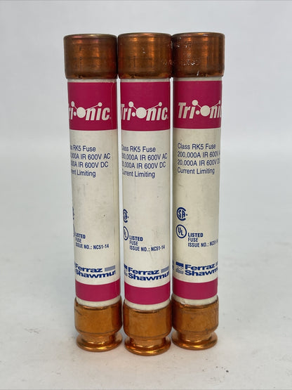FERRAZ SHAWMUT TRS4R TRI-ONIC TIME DELAY FUSE 600V AC/DC 4AMP (LOT OF 3)