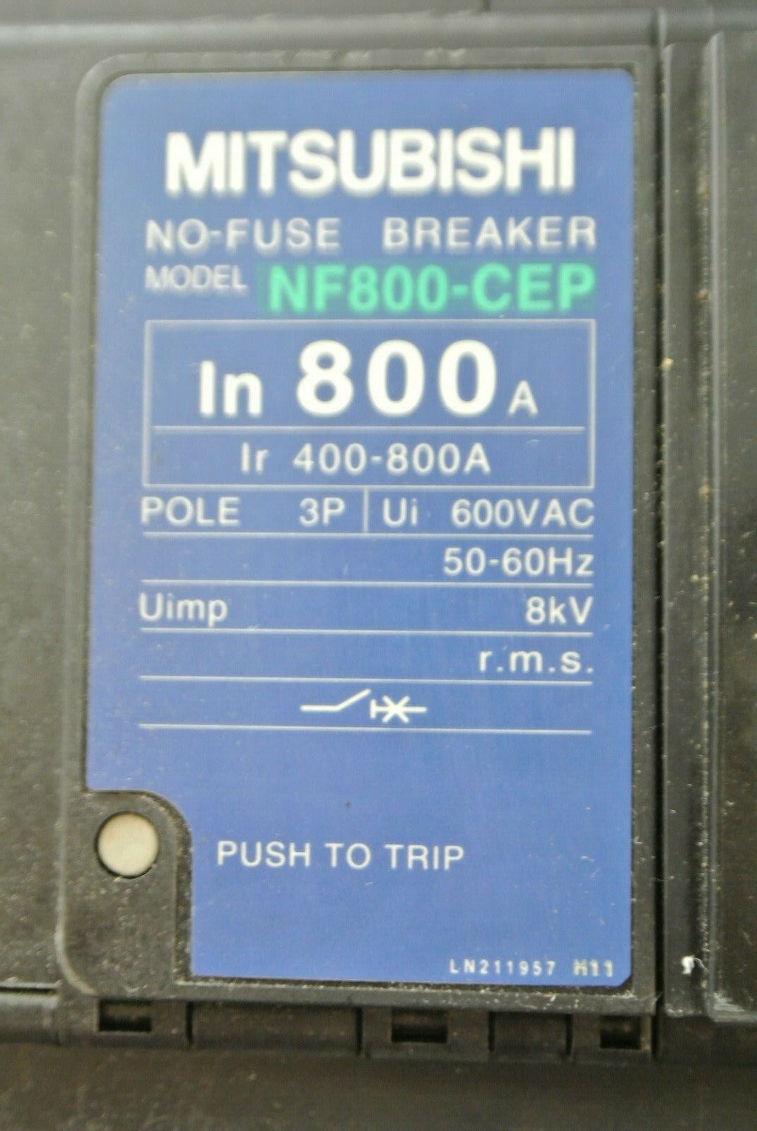 MITSUBISHI NF800-CEF NO-FUSE CIRCUIT BREAKER / 600VAC / 400-800A / 3 POLE /