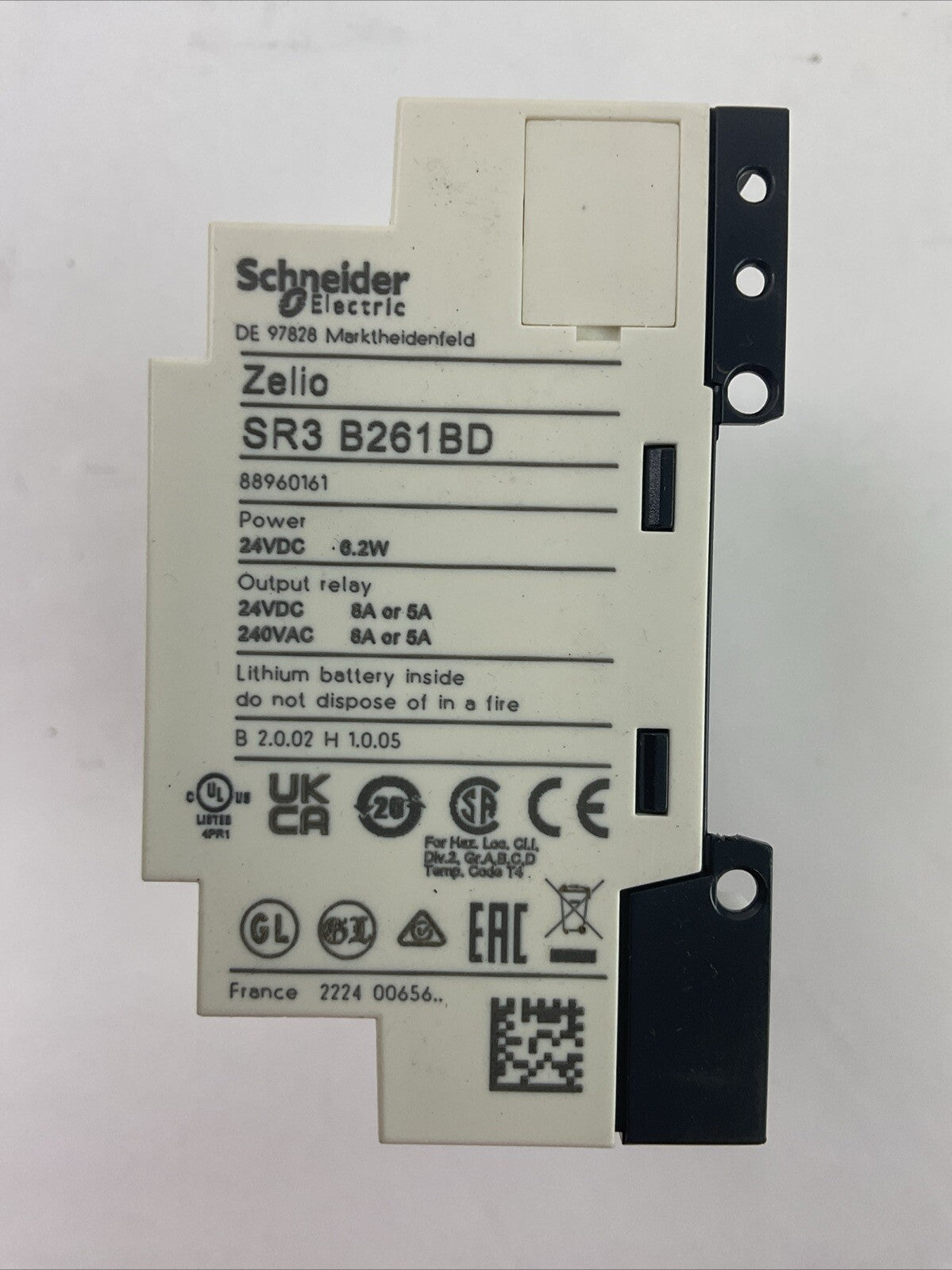 SCHNEIDER ELECTRIC ZELIO SR3 B261BD SMART RELAY 24VDC OUTPUT RELAY 24VDC 240VAC