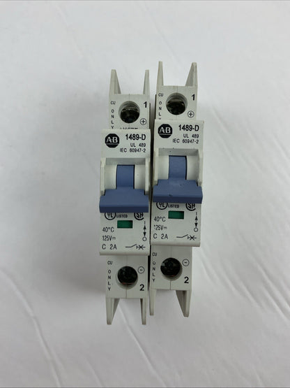 ALLEN BRADLEY 1489-D1C020 SER A CIRCUIT BREAKER 2A 1P 125VDC (LOT OF 2)