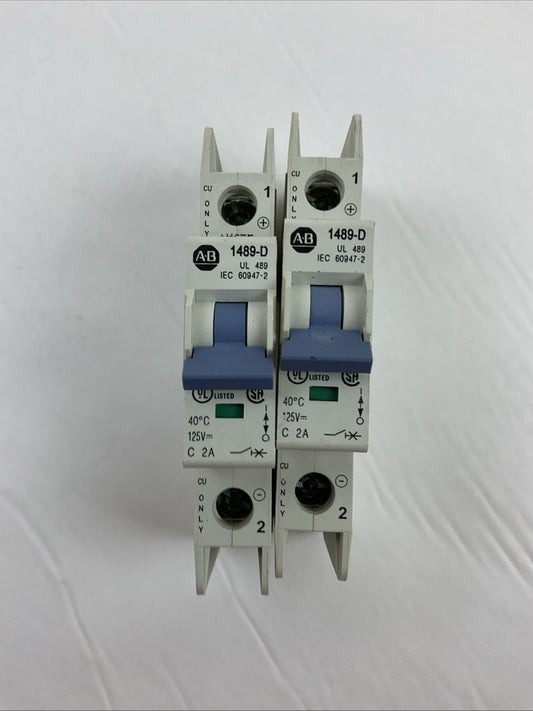 ALLEN BRADLEY 1489-D1C020 SER A CIRCUIT BREAKER 2A 1P 125VDC (LOT OF 2)