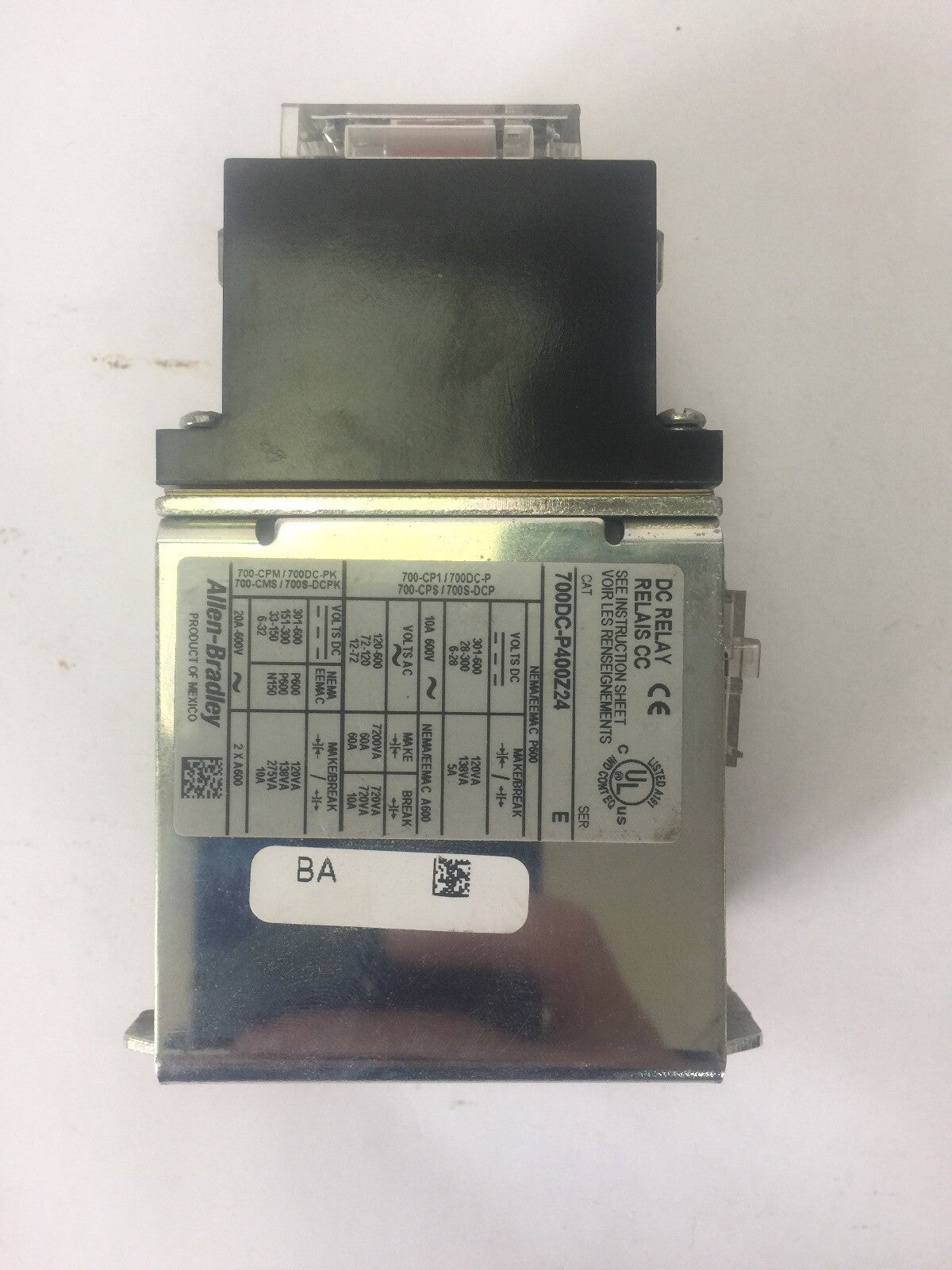 ALLEN BRADLEY 700DC-P400Z24 DC RELAY SER E 600V PD714 COIL 24VDC BULLETIN 700DC