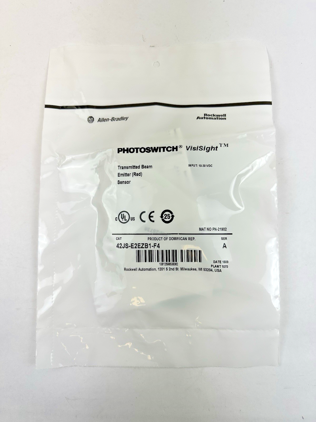 ALLEN BRADLEY 42JS-E2EZB1-F4 TRANSMITTED BEAM EMITTER RED 10-30V-DC SERIES A