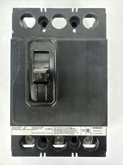 SIEMENS QJ23B225BP CIRCUIT BREAKER 240VAC 225AMP 3POLE HACR TYPE QJ23B225