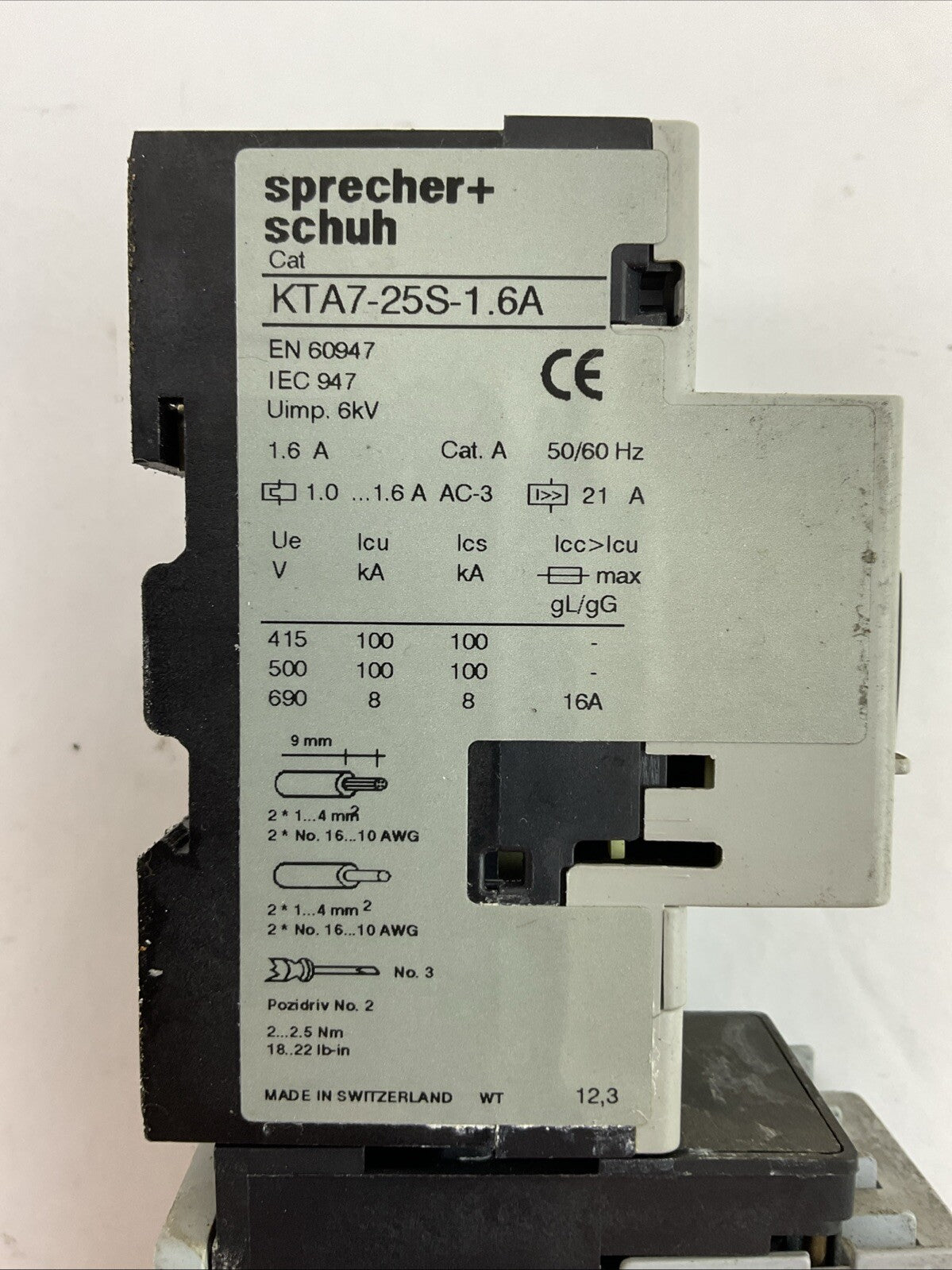 SPRECHER+SCHUH KTA7-25S-1.6A CIRCUIT BREAKER 1.0-1.6A CA7-9-10 CONTACTOR 277V