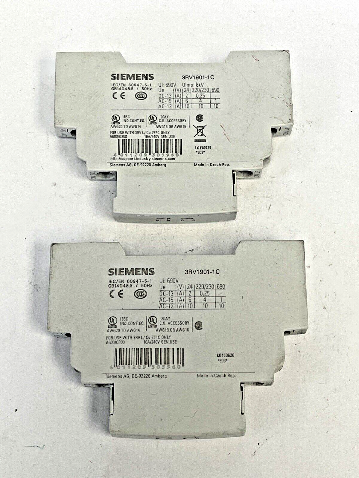 SIEMENS *LOT OF 2*- 3RV1901-1C - AUXILIARY SWITCH - CIRCUIT BREAKER ACCESSORY