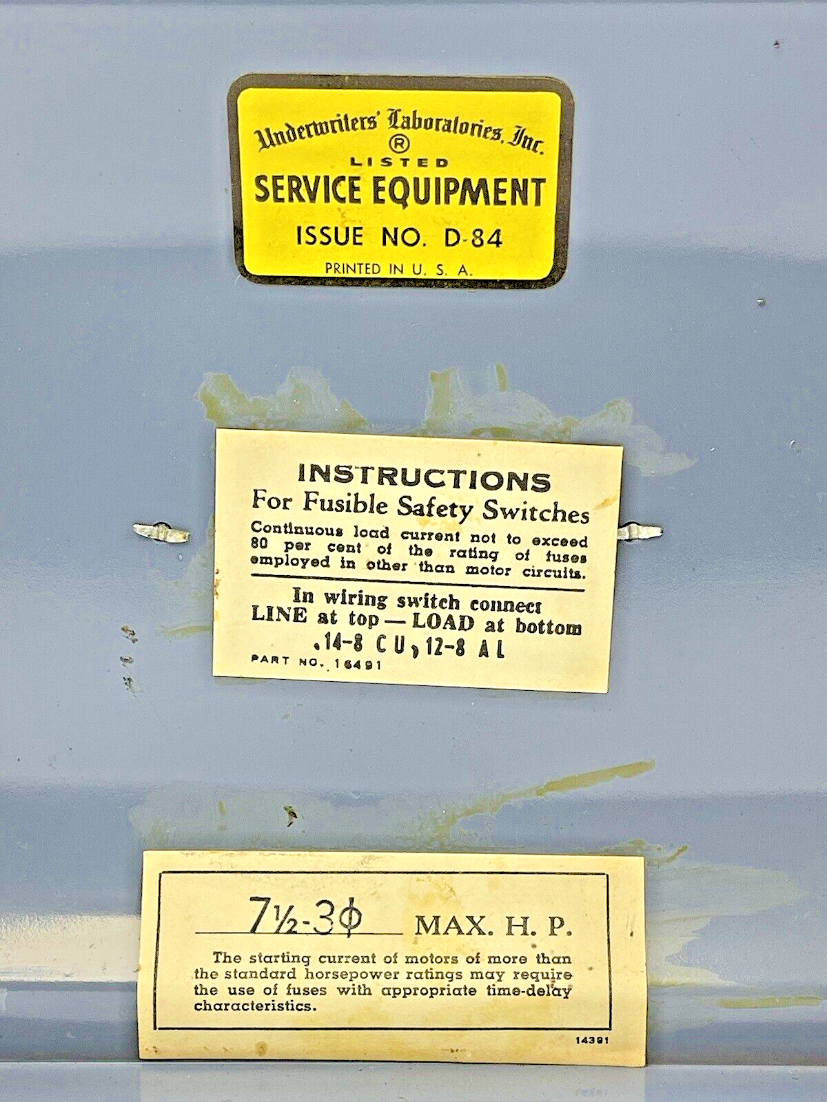 WADSWORTH ELECTRIC - 8733N - ENCLOSED SWITCH - 4 POLE, 30A, 240 VAC