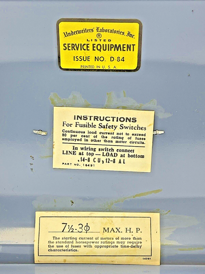 WADSWORTH ELECTRIC - 8733N - ENCLOSED SWITCH - 4 POLE, 30A, 240 VAC