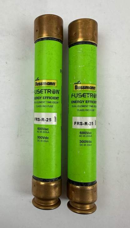 COOPER BUSSMANN FRS-R-25 FUSETRON 25A 600VAC/300VDC RK5 TIME DELAY LOT OF 2