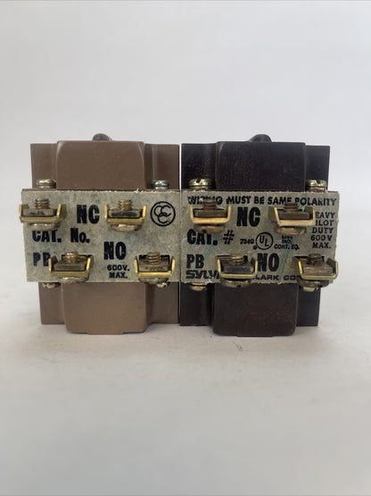 SYLVANIA CLARK PB 600V TYPE H & HO CONTACT BLOCK 2 N.O.-2N.C. CONTACTS(LOT OF 2)