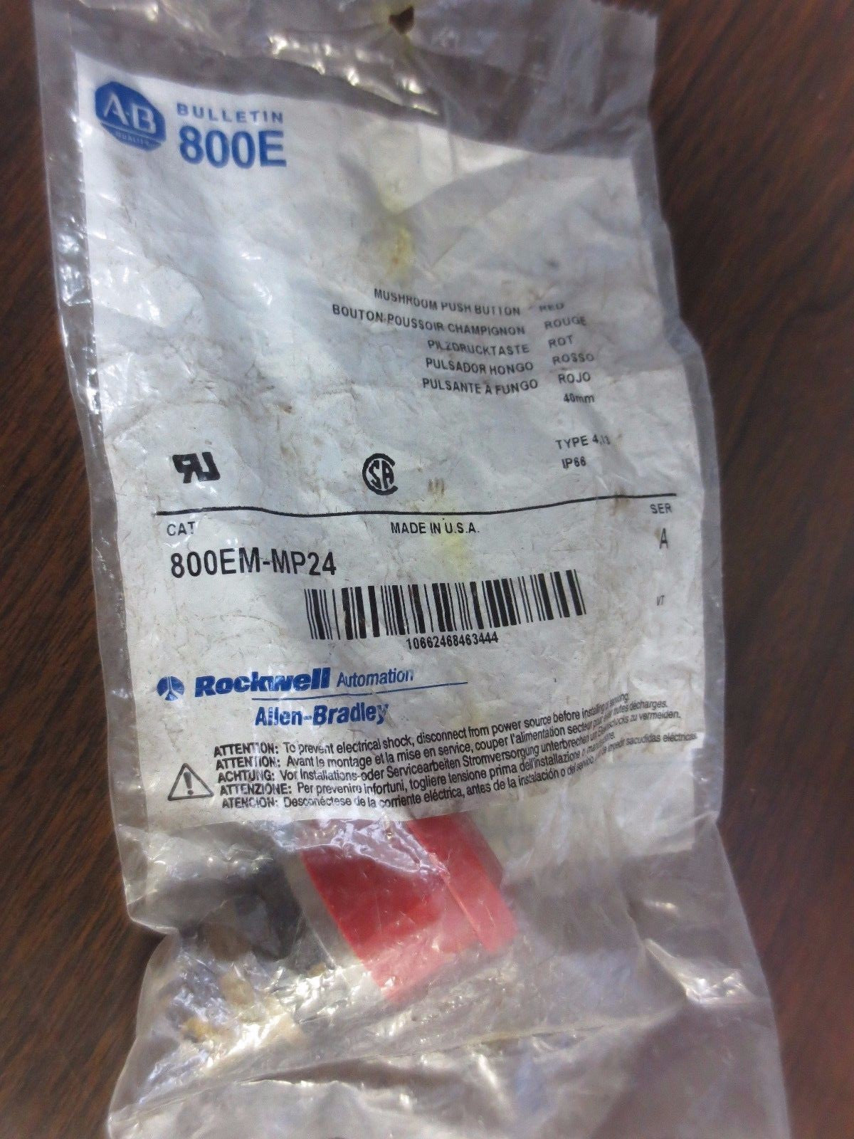 ALLEN-BRADLEY 800EM-MP24, Ser. A - MUSHROOM PUSH BUTTON - RED - NEW SURPLUS