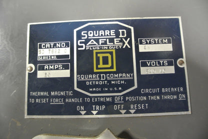 SQUARE D SD-76920 - SAFLEX CIRCUIT BREAKER / BUS PLUG - 240V, 20A, 4W