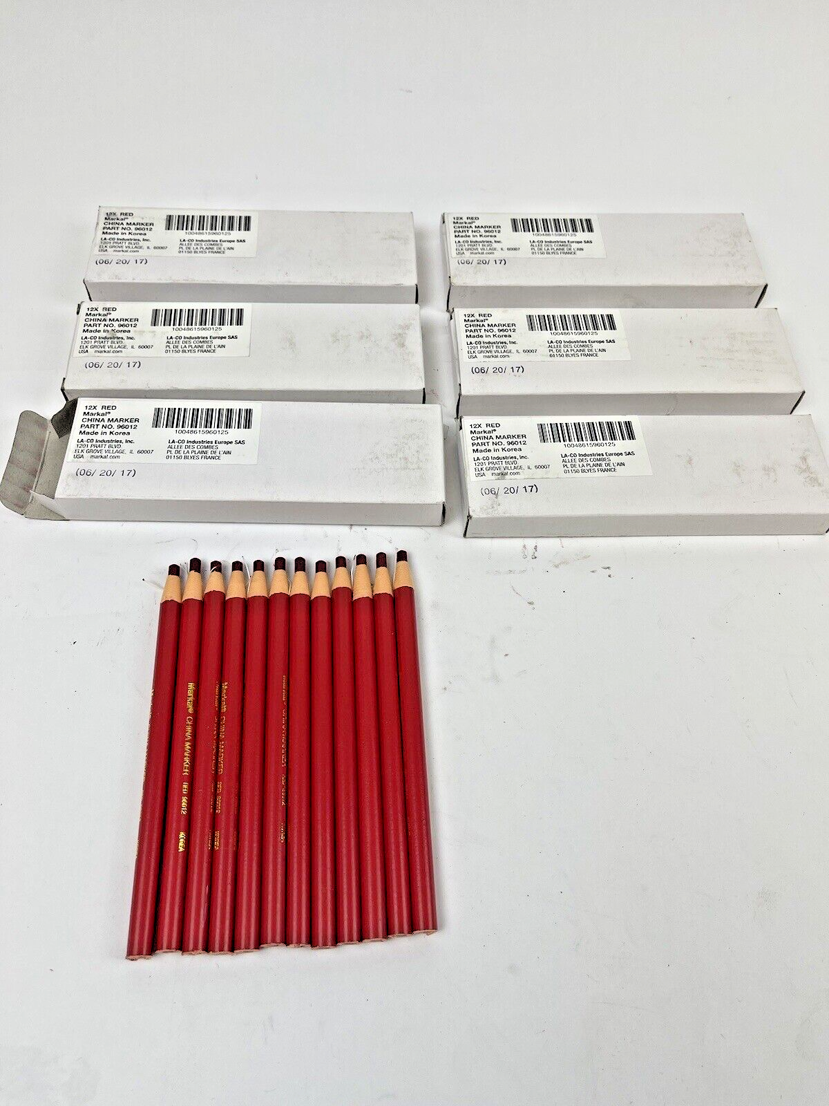 MARKAL *LOT OF 6 BOXES OF 12 (72 TOTAL)* - RED CHINA MARKERS - PEEL OFF WAX PENC
