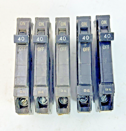 GE **LOT OF 5** - TQP140 - CIRCUIT BREAKERS - 1 POLE, 40 A, 240 VAC, TYPE TQP